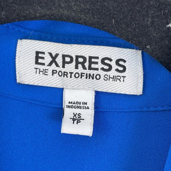 Express Portofino Shirt Womens XS Royal Blue Button Up Roll Tab Sleeve Blouse - Picture 3 of 7